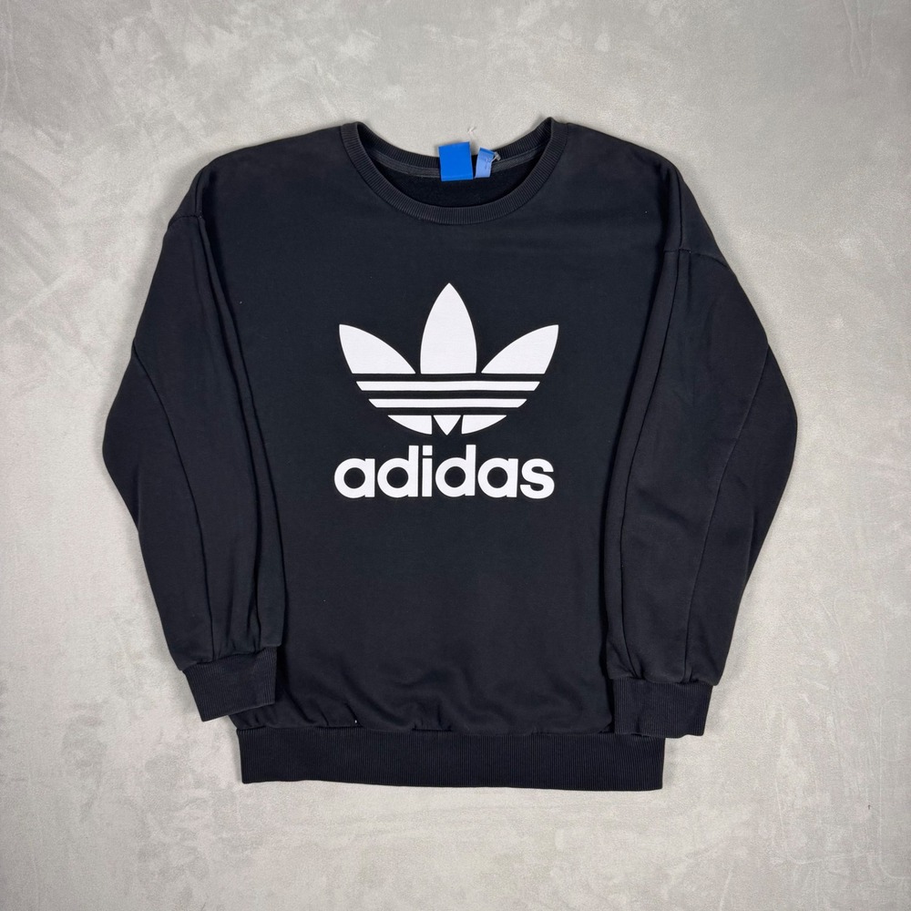 Y2K Womens Adidas Trefoil Logo Crewneck Sweatshirt Streetwear Black Small